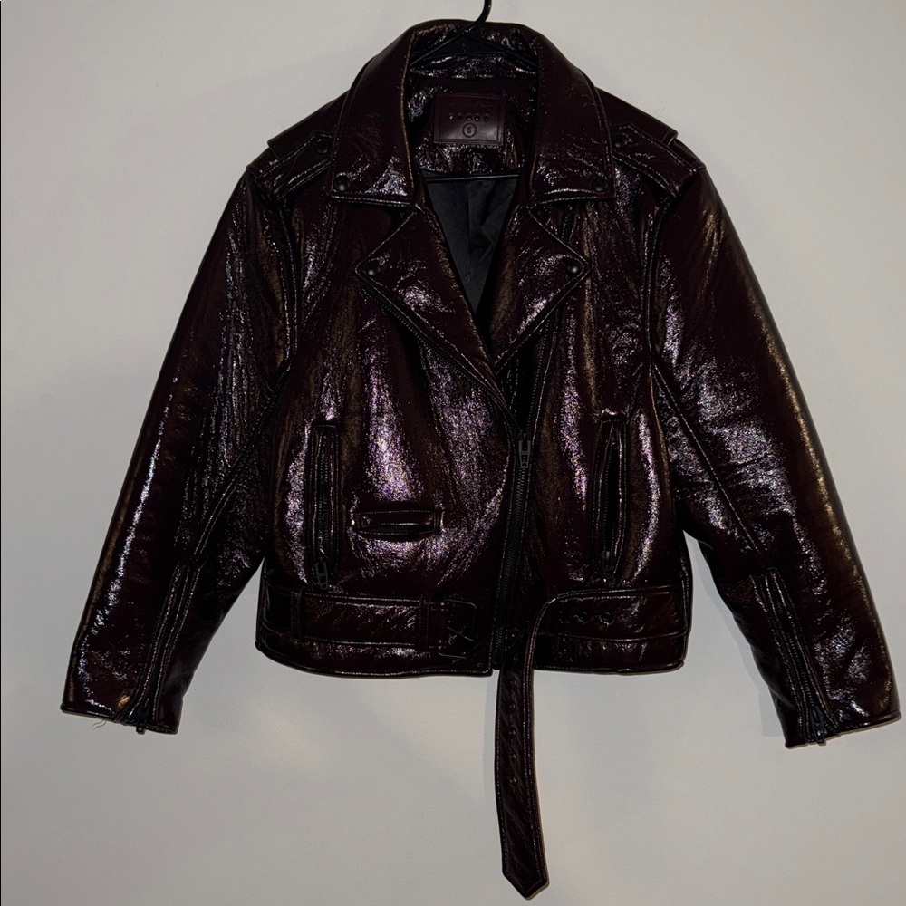 BLANKNYC Shiny Crinkle Faux Leather Moto Jacket